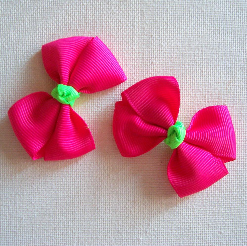 Mini Neon Boutique Bow Pair - Shocking Pink, Neon Green