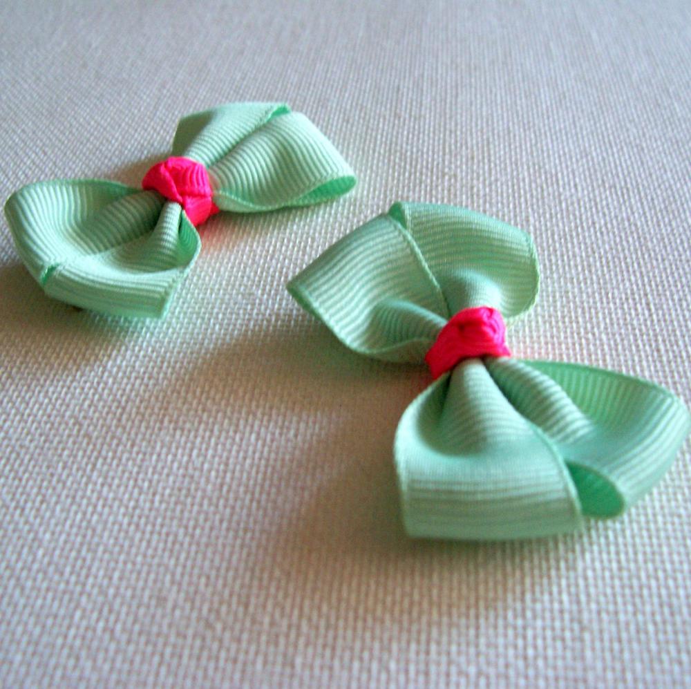Mini Boutique Bow Pair - Light Green, Shocking Pink
